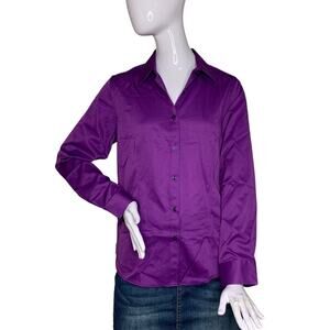Siliteelon NWOTLuxury Collared Button Down Shirt Size M Long Sleeve Silky Purple